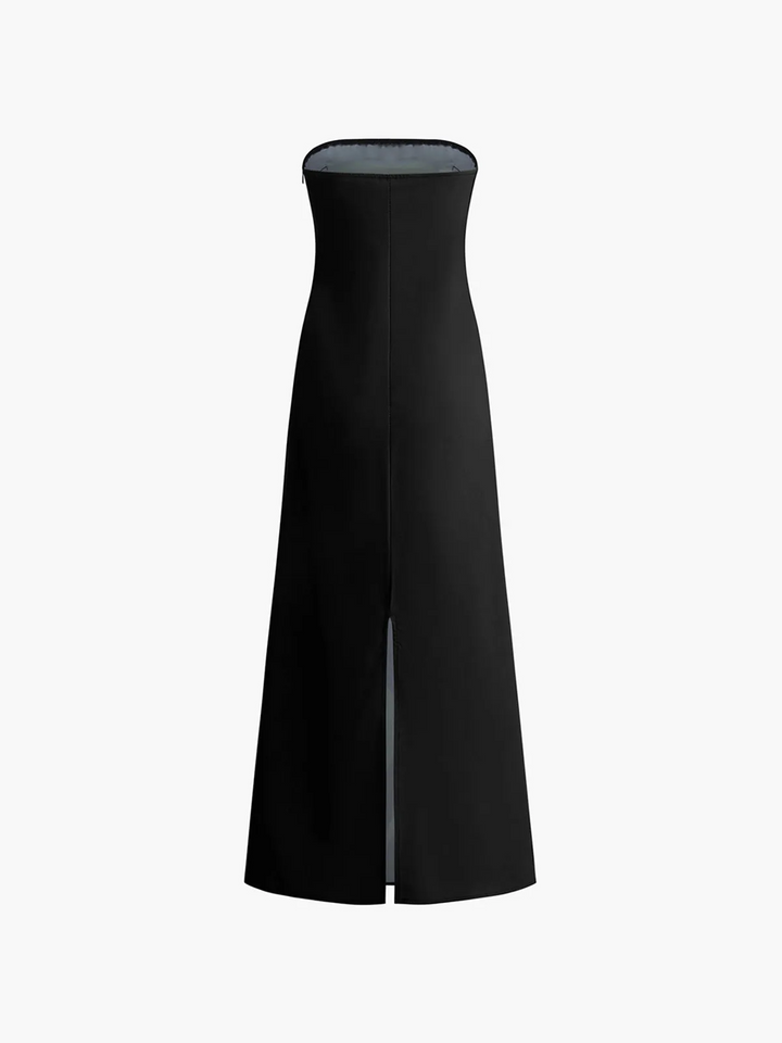 Strapless Maxi Dress with Straight Neckline and Back Slit