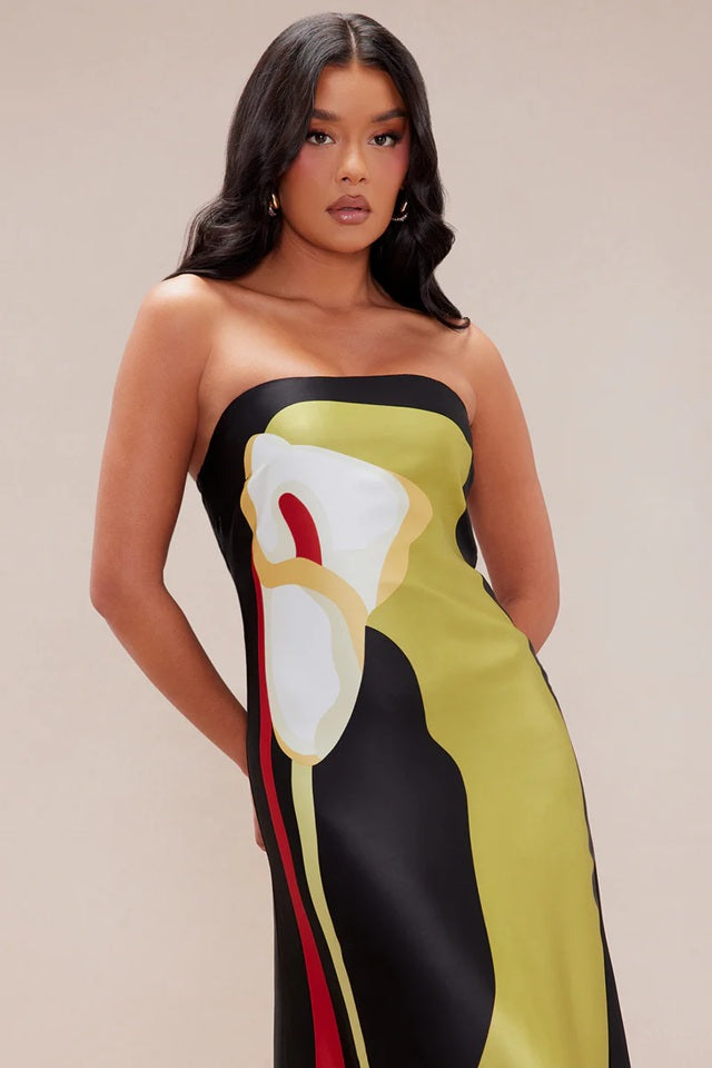 Strapless Maxi Dress with Straight Neckline and Back Slit