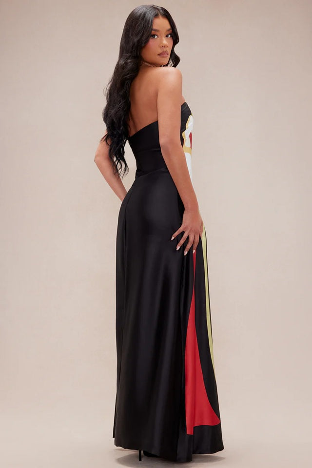 Strapless Maxi Dress with Straight Neckline and Back Slit