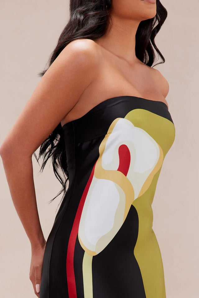 Strapless Maxi Dress with Straight Neckline and Back Slit
