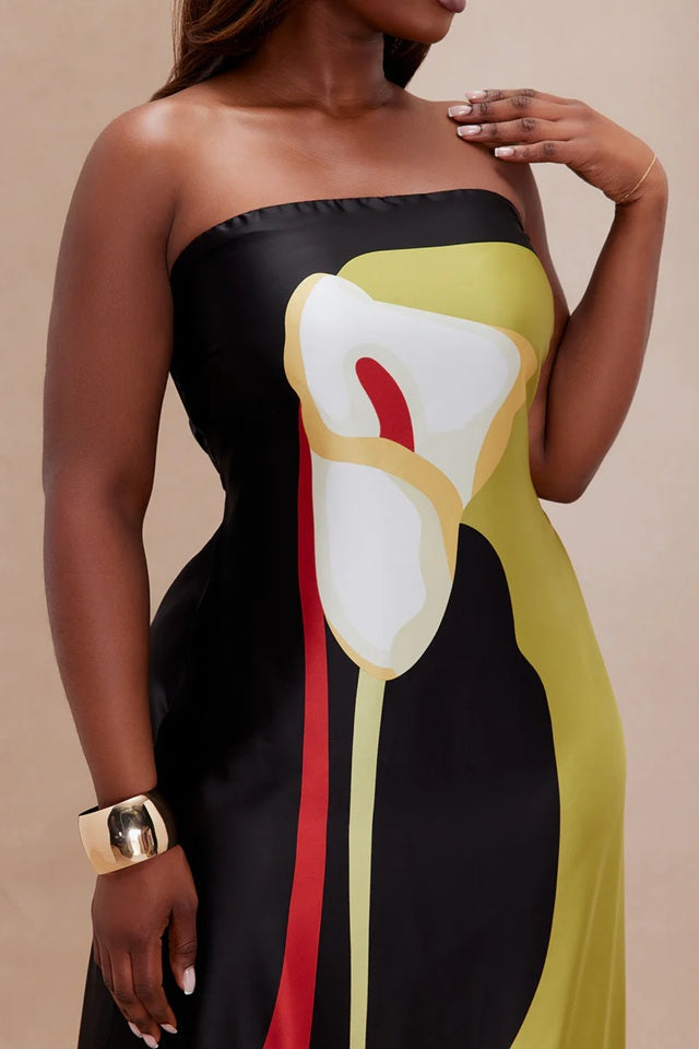Strapless Maxi Dress with Straight Neckline and Back Slit