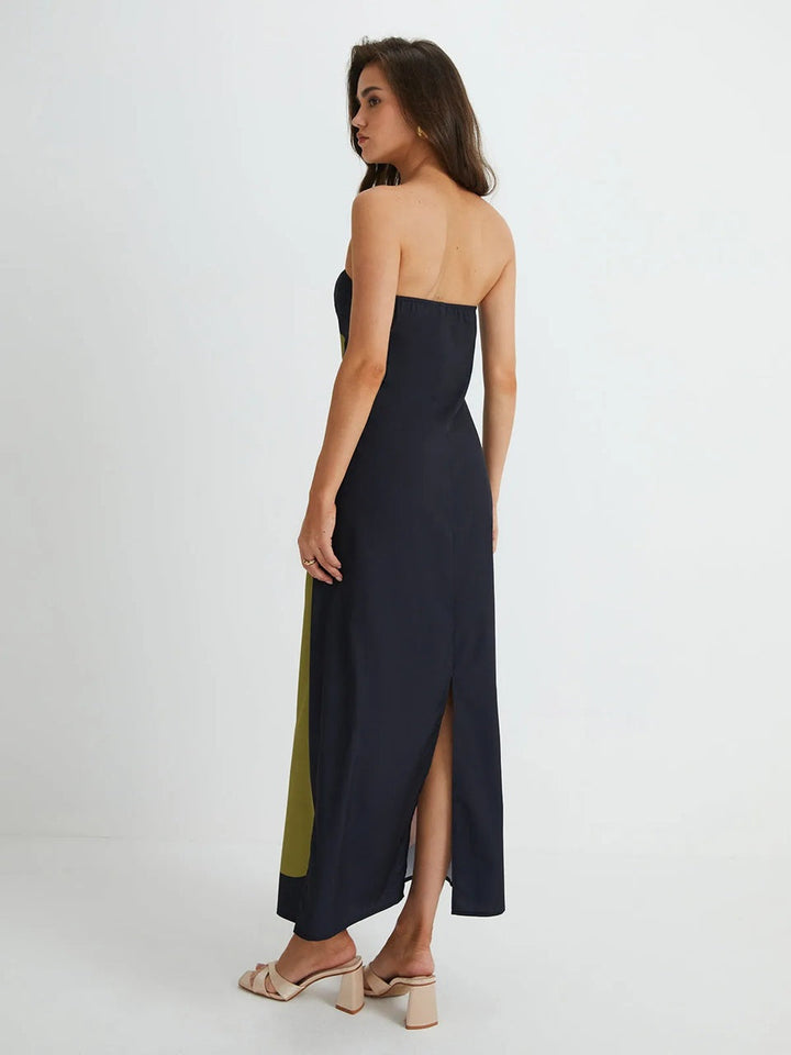 Strapless Maxi Dress with Straight Neckline and Back Slit