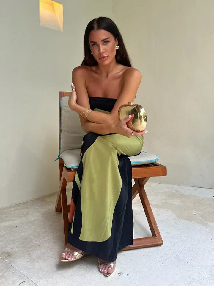 Strapless Maxi Dress with Straight Neckline and Back Slit
