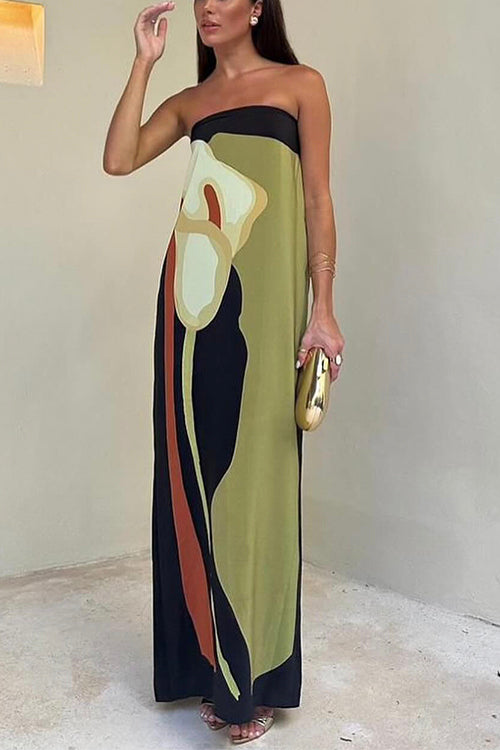 Strapless Maxi Dress with Straight Neckline and Back Slit