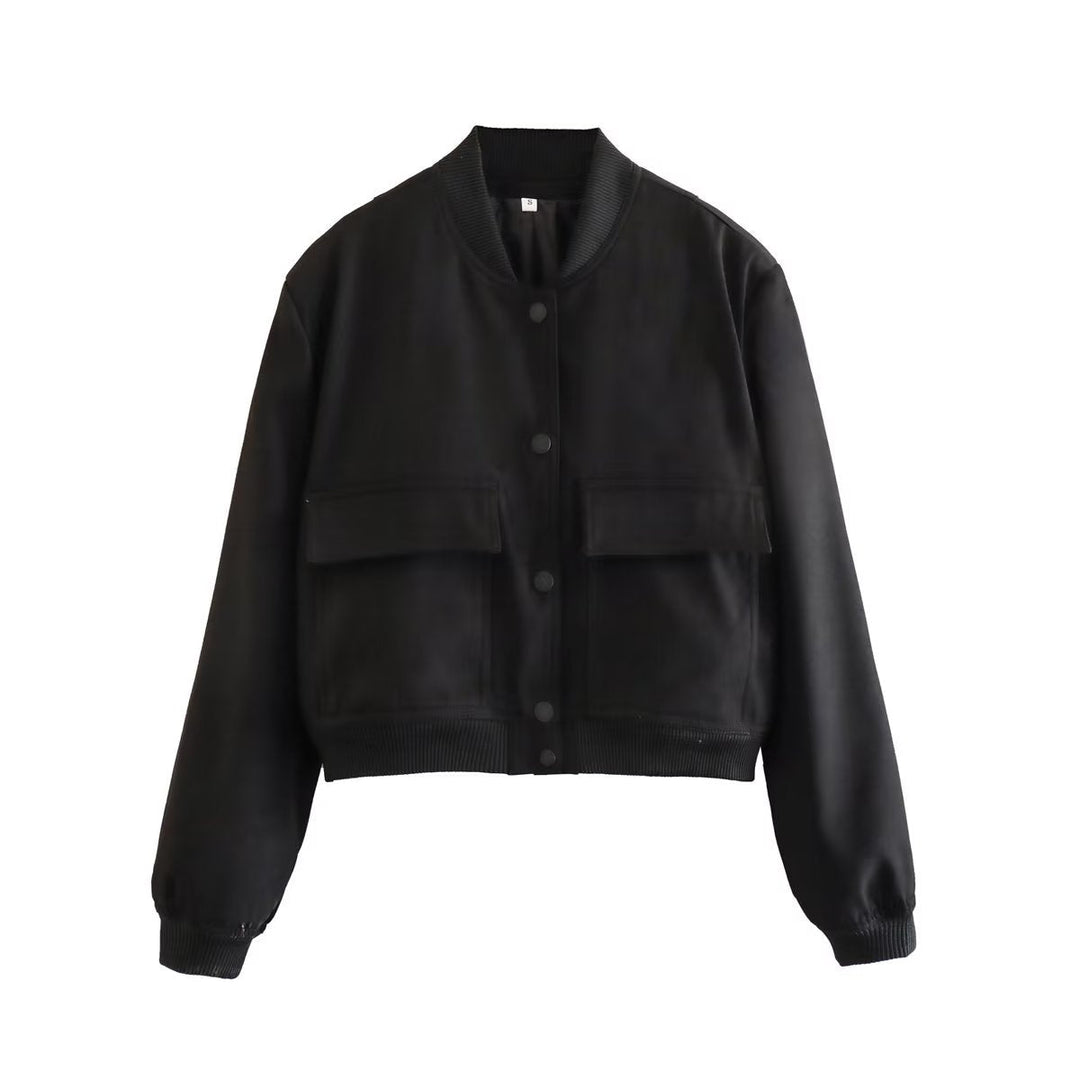 Cropped Jacket with Snap Button Closure