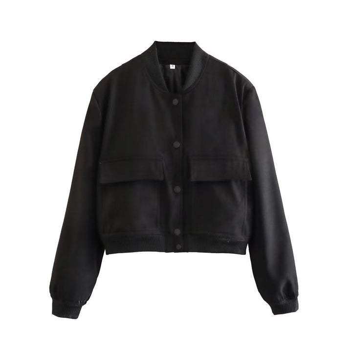 Cropped Jacket with Snap Button Closure