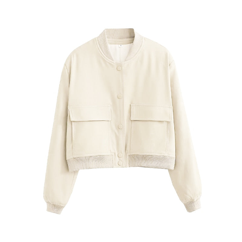 Cropped Jacket with Snap Button Closure