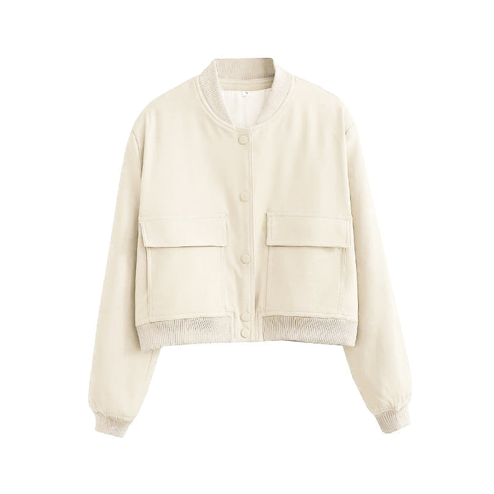 Cropped Jacket with Snap Button Closure