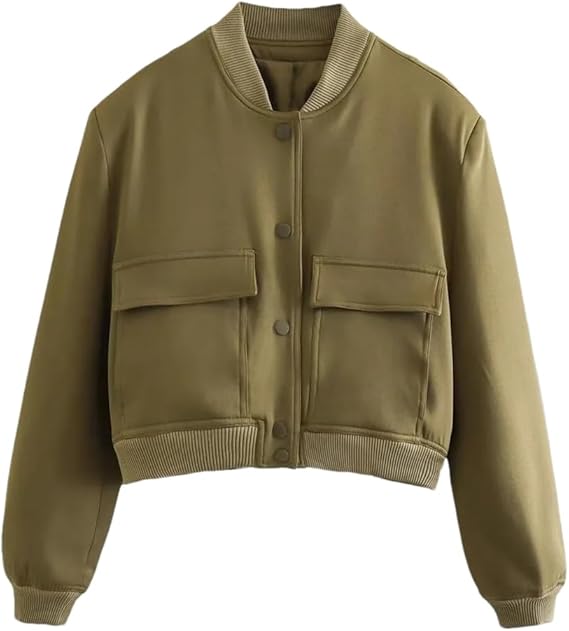 Cropped Jacket with Snap Button Closure