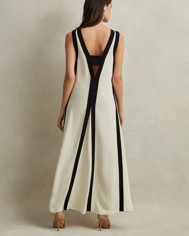 Sleeveless V-Neck Maxi Dress with Contrast Panels