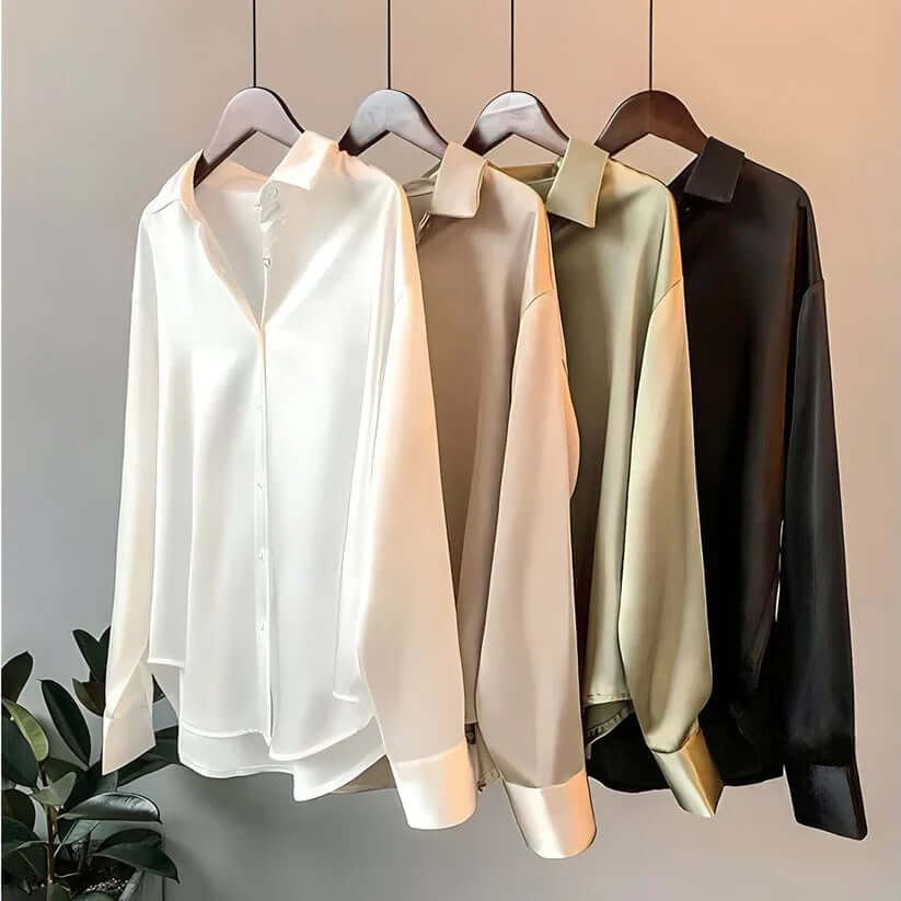 Long-Sleeved Satin Blouse with Button Front