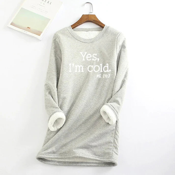 Fleece Lined Sweatshirt with Crew Neckline and Graphic Text Print