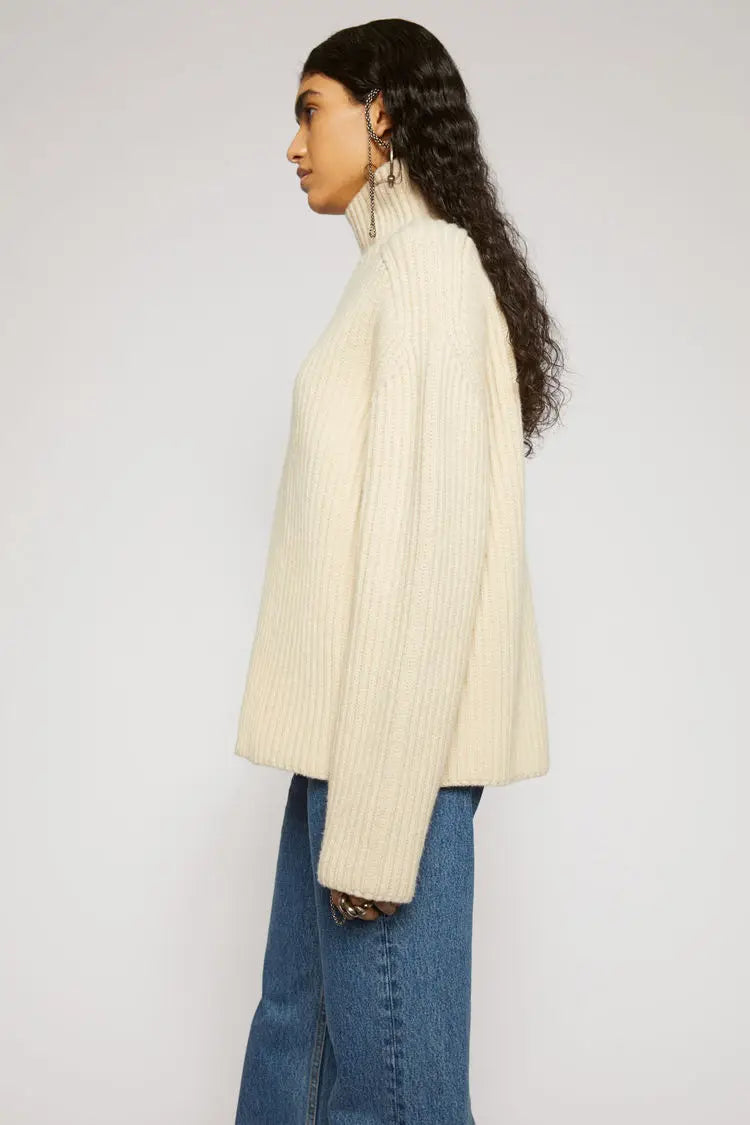 Ribbed Turtleneck Sweater with Relaxed Silhouette and Straight Hemline