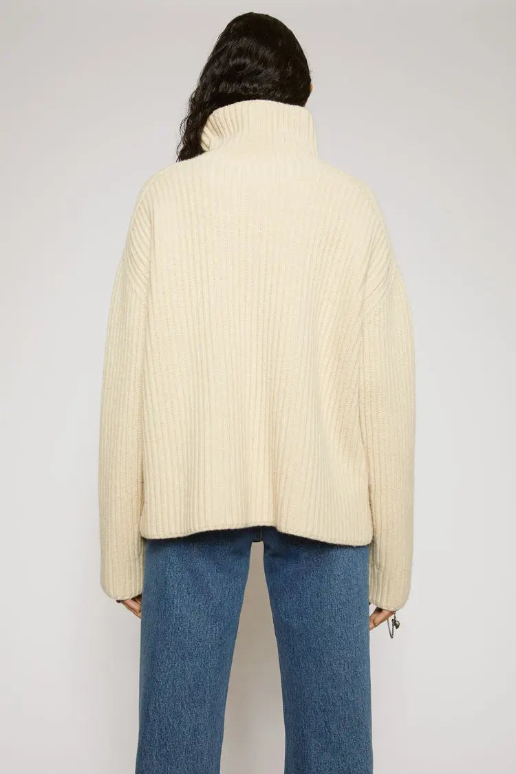 Ribbed Turtleneck Sweater with Relaxed Silhouette and Straight Hemline