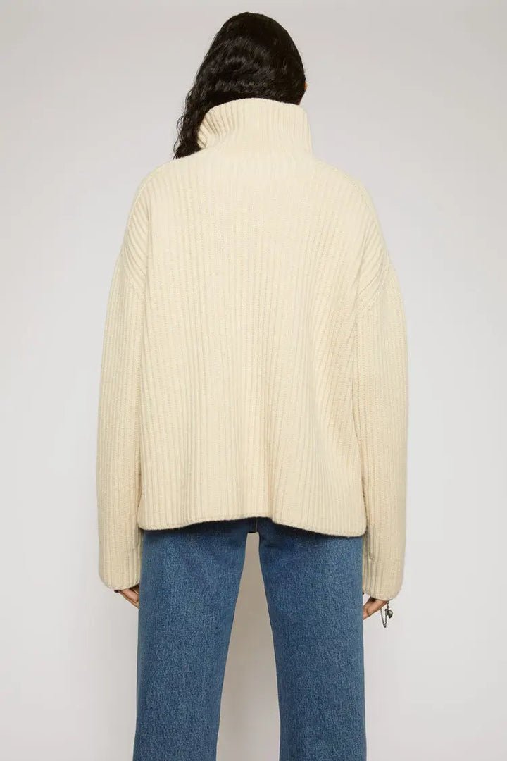 Ribbed Turtleneck Sweater with Relaxed Silhouette and Straight Hemline
