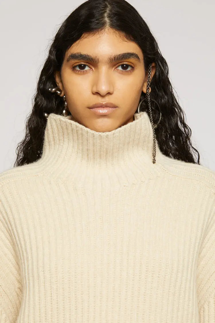 Ribbed Turtleneck Sweater with Relaxed Silhouette and Straight Hemline