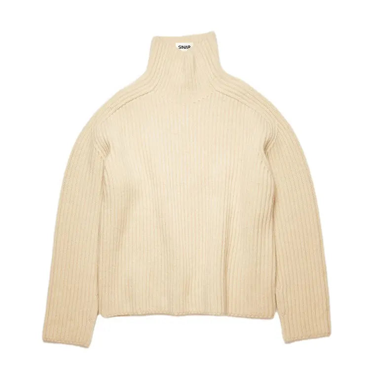Ribbed Turtleneck Sweater with Relaxed Silhouette and Straight Hemline