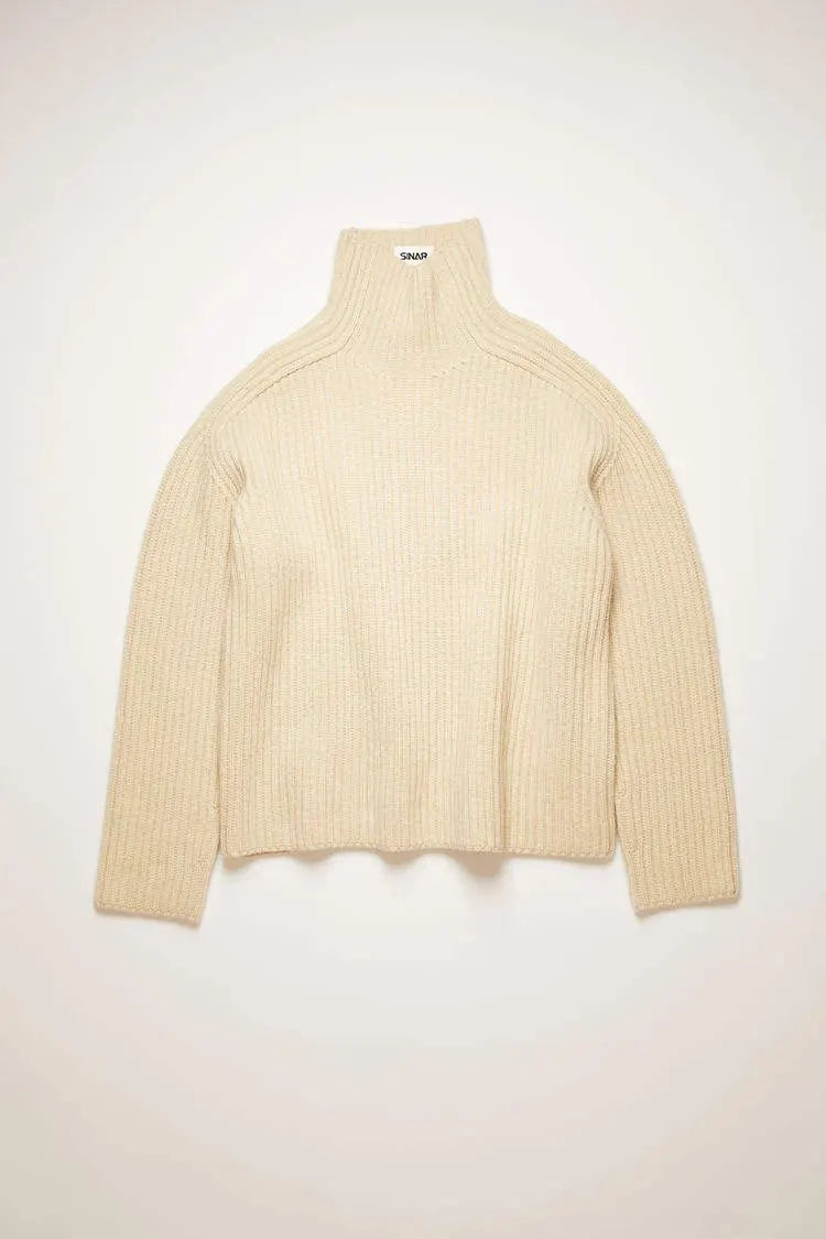 Ribbed Turtleneck Sweater with Relaxed Silhouette and Straight Hemline