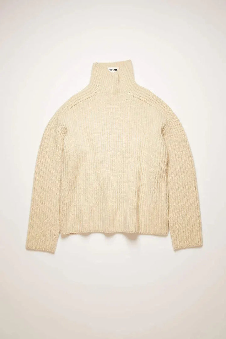 Ribbed Turtleneck Sweater with Relaxed Silhouette and Straight Hemline