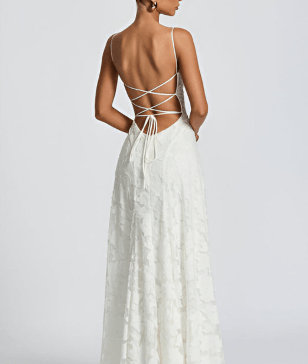 Textured Maxi Dress with Spaghetti Straps and Lace-Up Back