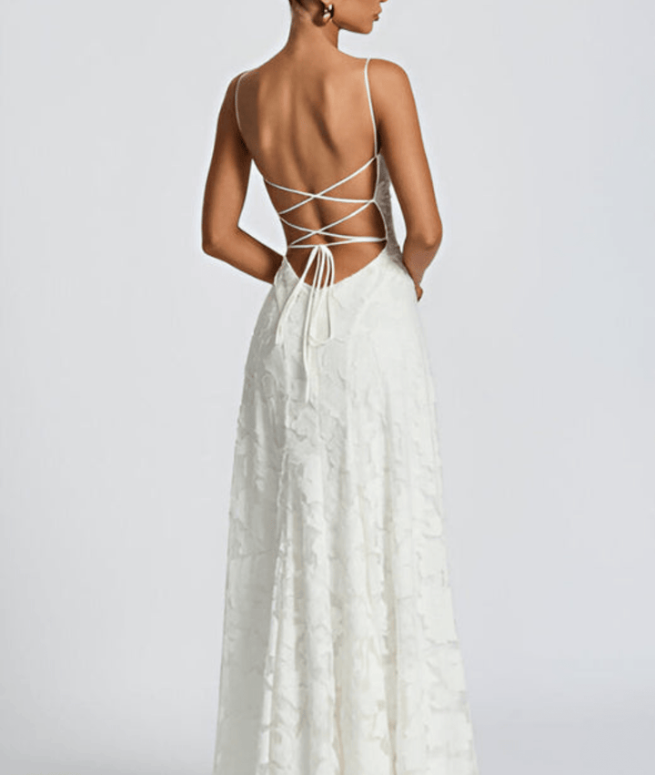 Textured Maxi Dress with Spaghetti Straps and Lace-Up Back