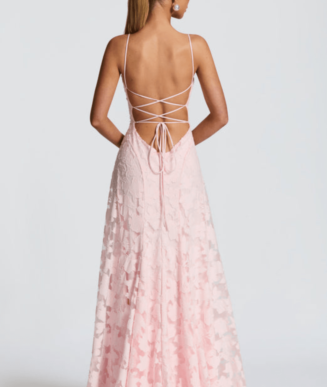 Textured Maxi Dress with Spaghetti Straps and Lace-Up Back