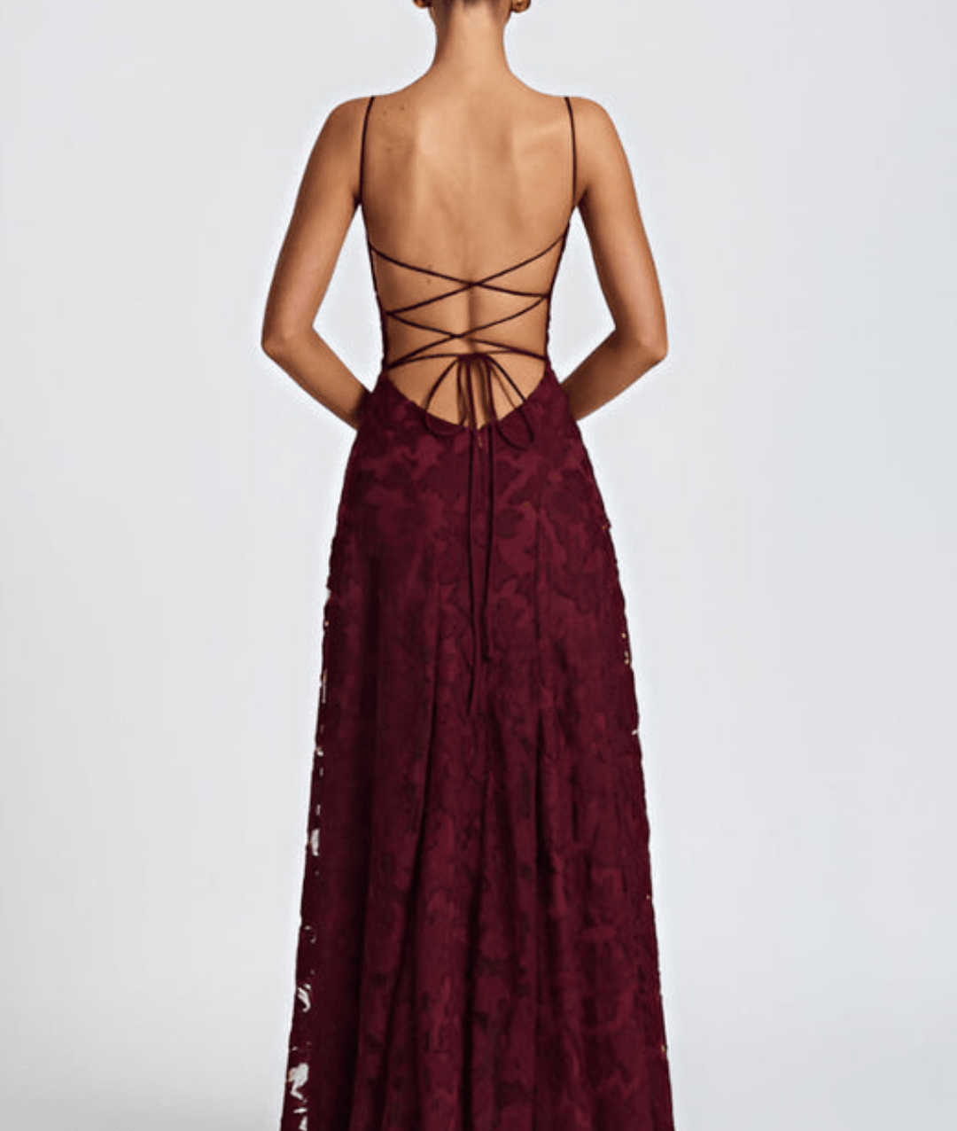 Textured Maxi Dress with Spaghetti Straps and Lace-Up Back