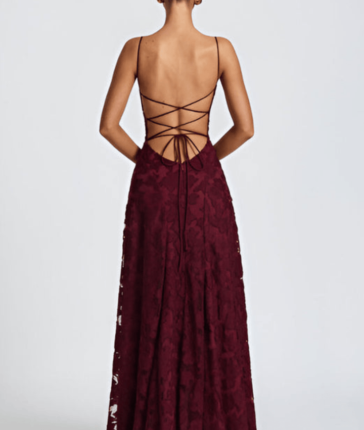 Textured Maxi Dress with Spaghetti Straps and Lace-Up Back