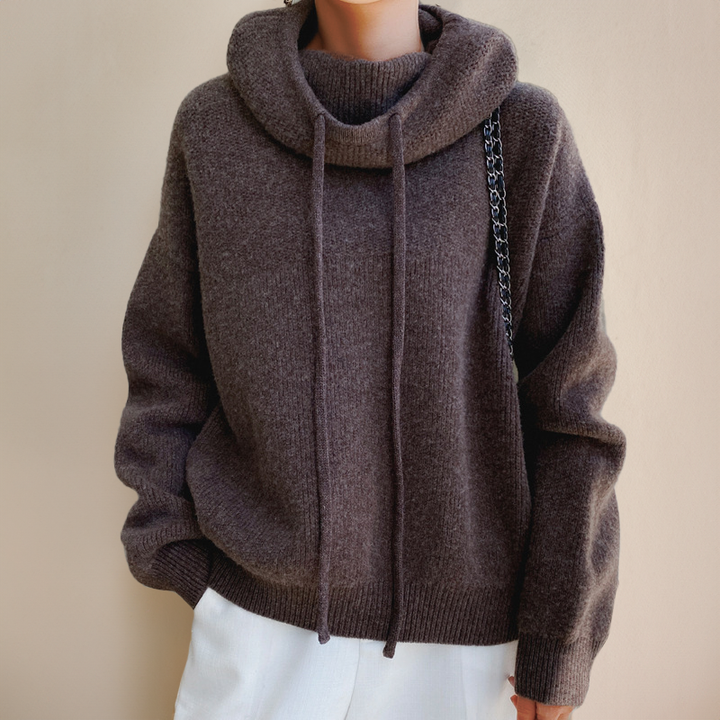 Hooded Knit Jumper with Drawstring and Ribbed Hem