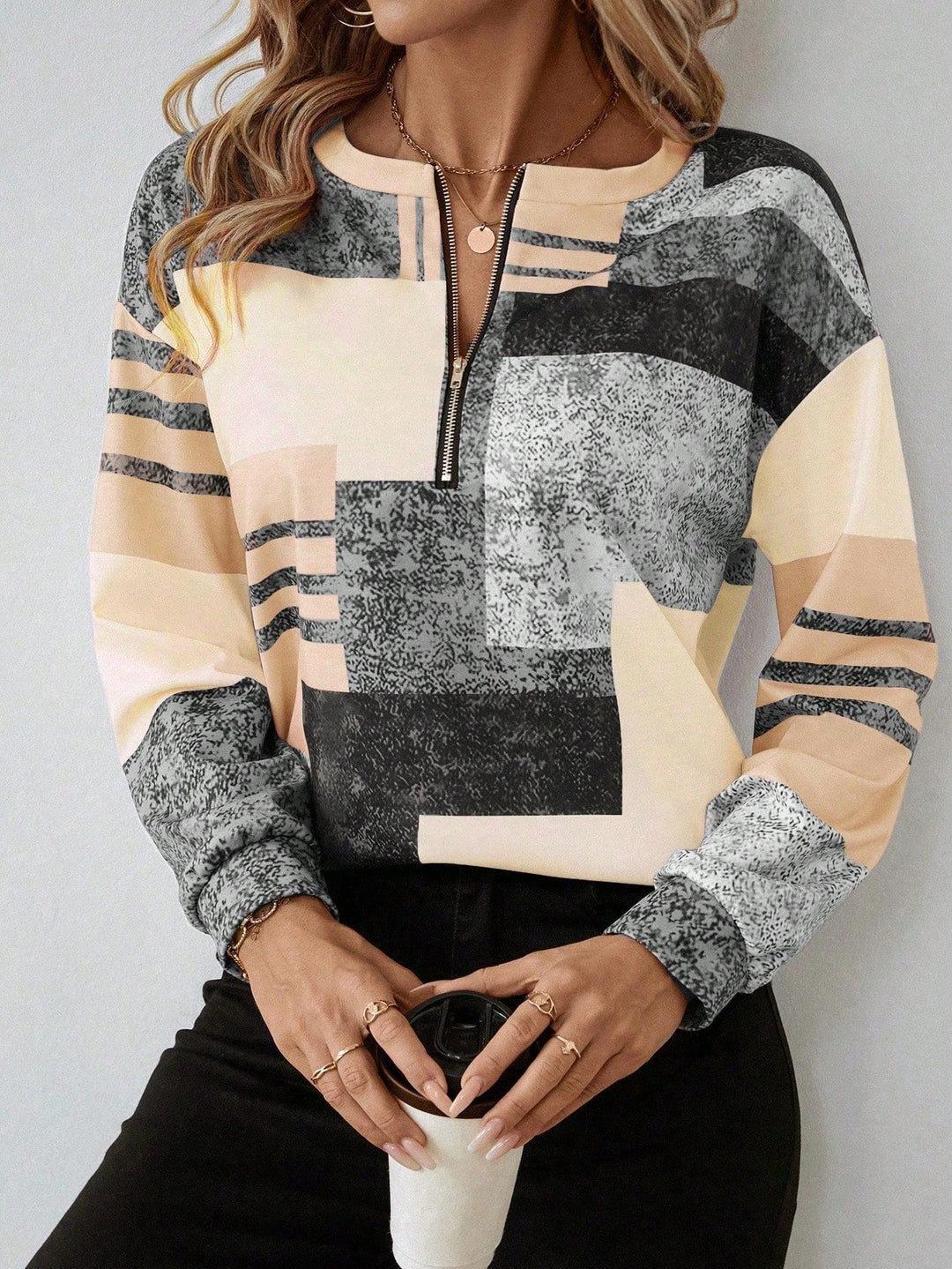 Long Sleeve Quarter-Zip Pullover Top