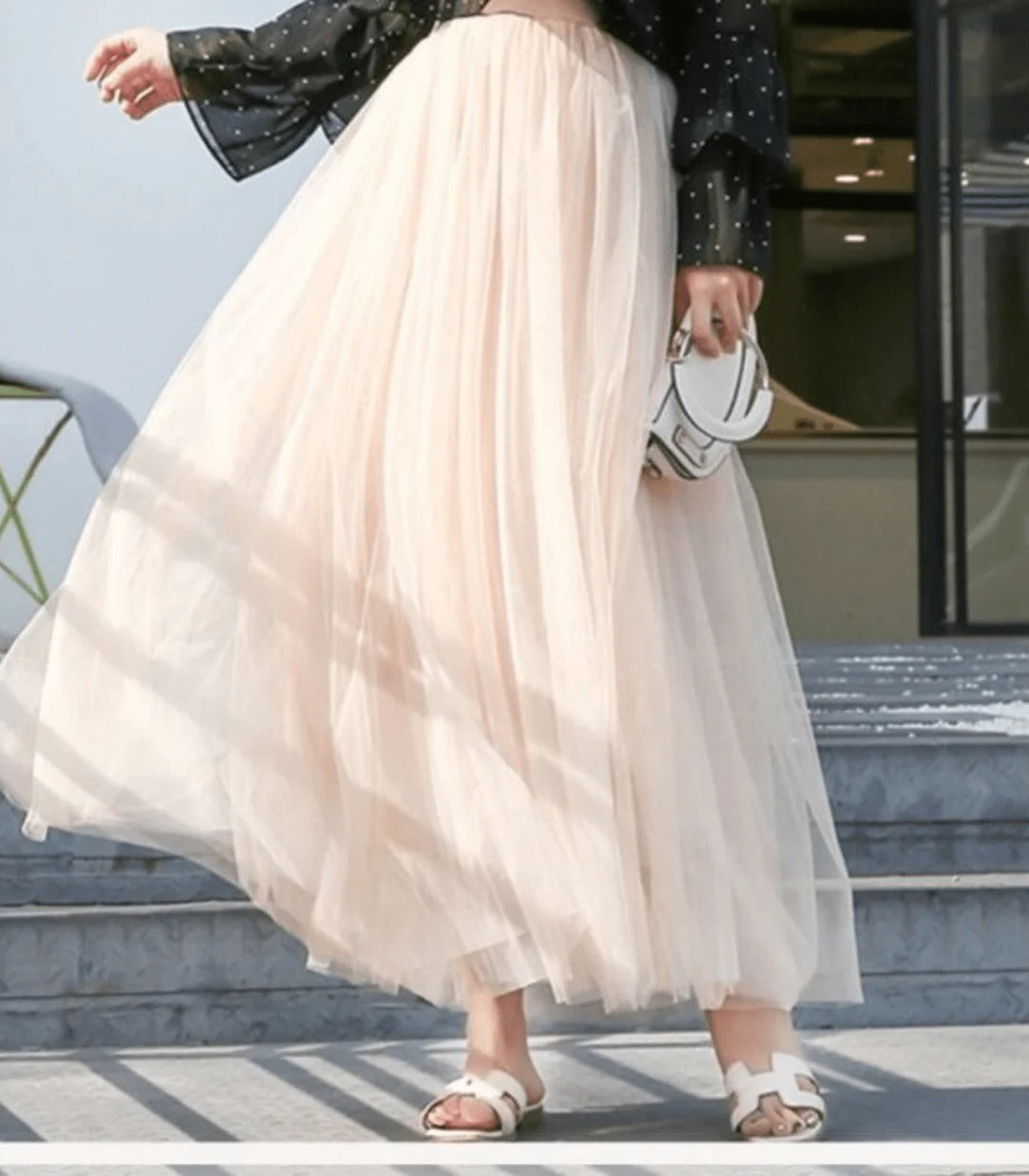 Layered Tulle Maxi Skirt with Elastic Waistband