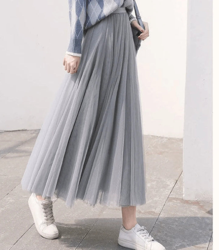 Layered Tulle Maxi Skirt with Elastic Waistband
