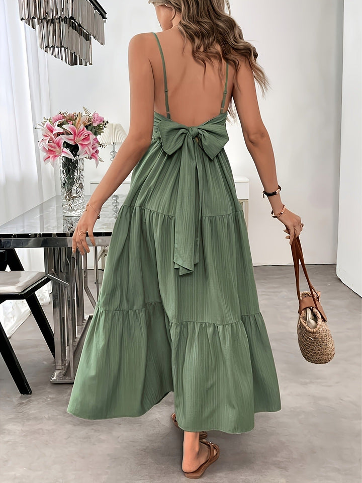 Tiered Maxi Dress with Spaghetti Straps and Bow Tie Closure