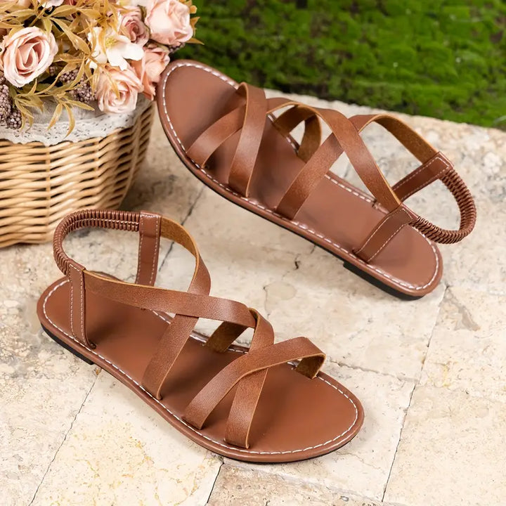 Crisscross Strap Flat Sandals with Elastic Back