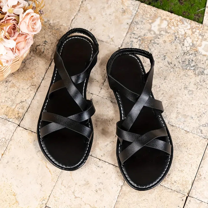 Crisscross Strap Flat Sandals with Elastic Back
