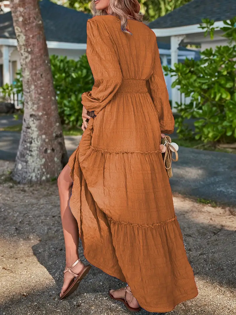 Long Sleeve Tiered Maxi Dress with Smocked Waist