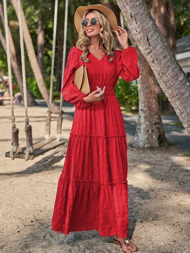 Long Sleeve Tiered Maxi Dress with Smocked Waist