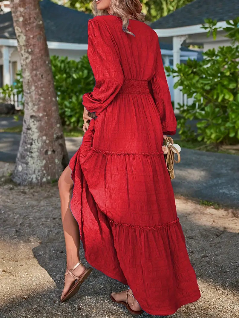 Long Sleeve Tiered Maxi Dress with Smocked Waist