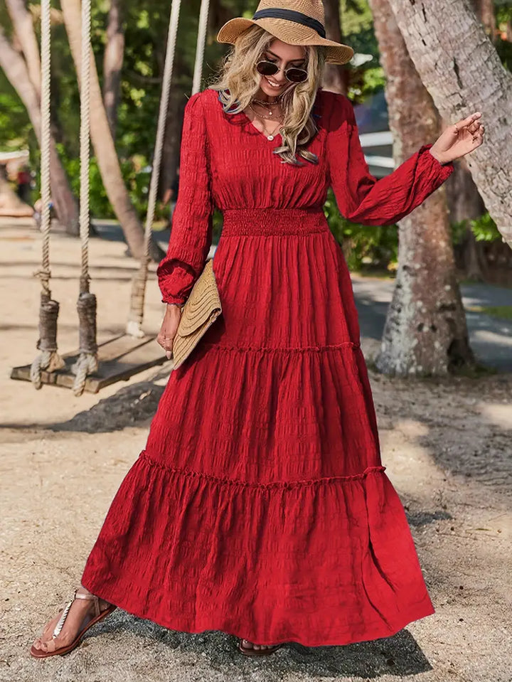 Long Sleeve Tiered Maxi Dress with Smocked Waist