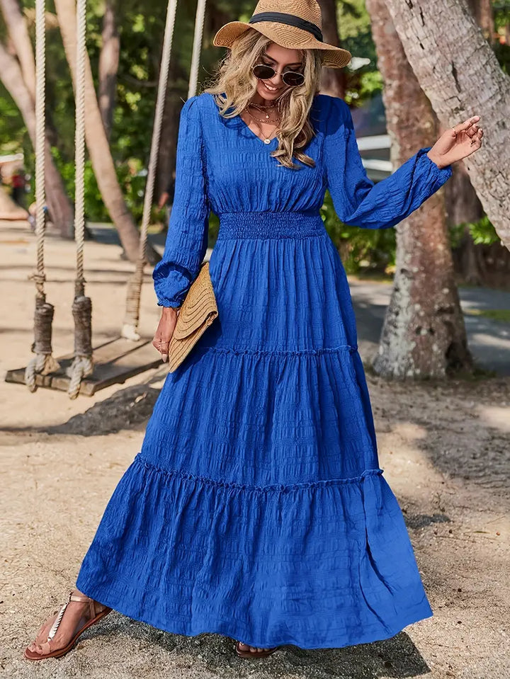 Long Sleeve Tiered Maxi Dress with Smocked Waist