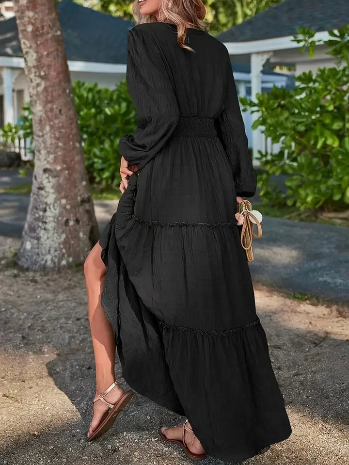 Long Sleeve Tiered Maxi Dress with Smocked Waist