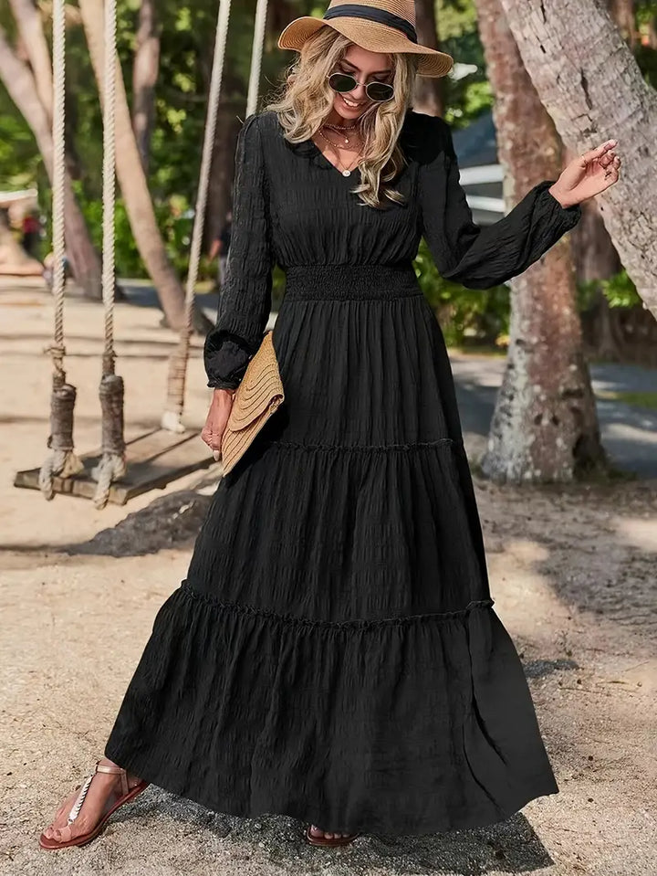 Long Sleeve Tiered Maxi Dress with Smocked Waist