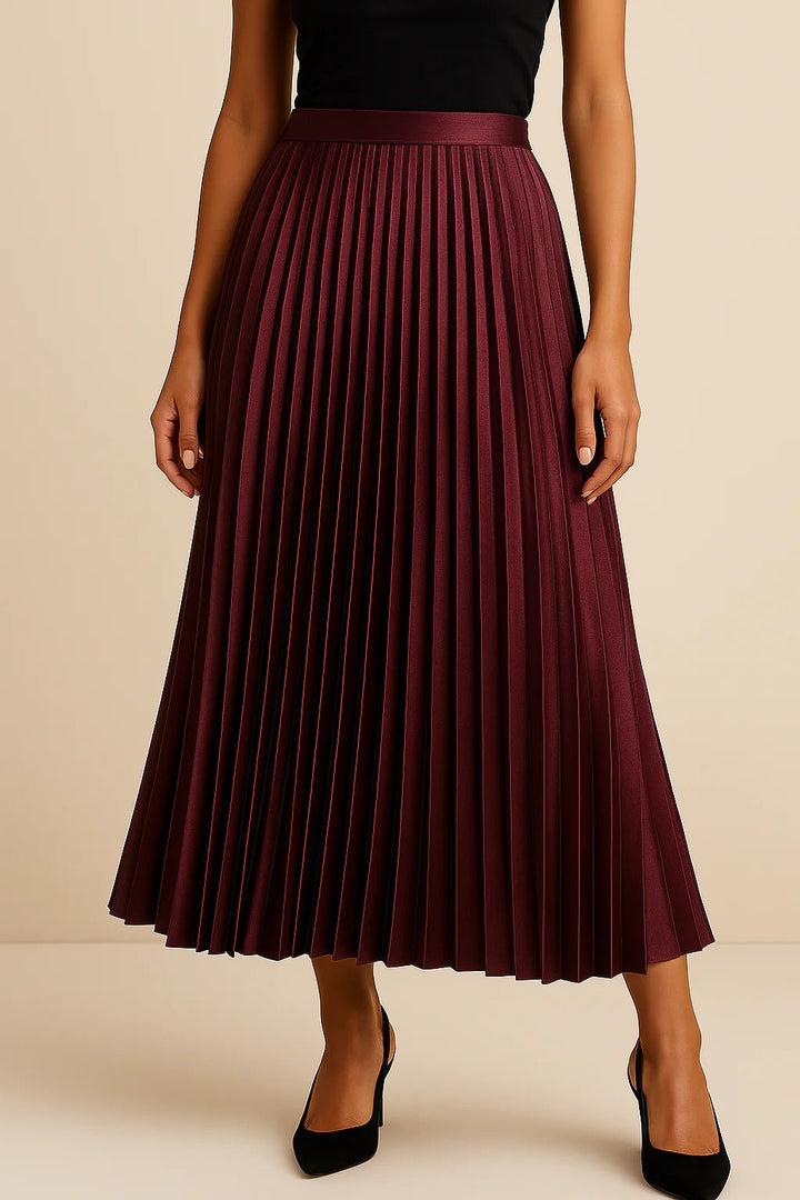 Pleated Midi Skirt with High Waistband