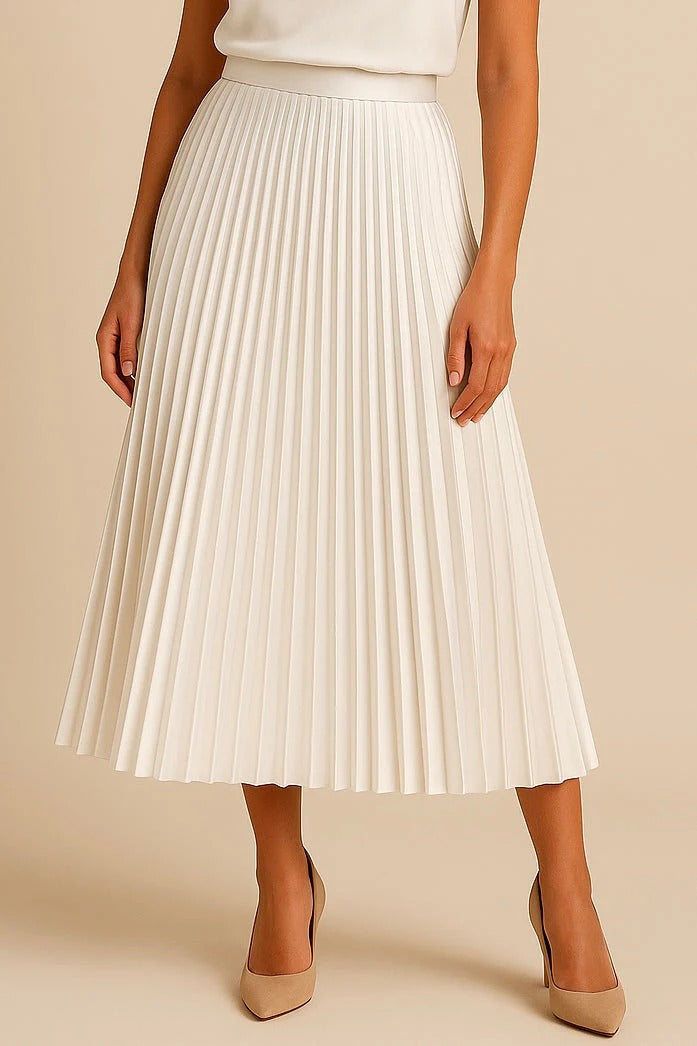 Pleated Midi Skirt with High Waistband