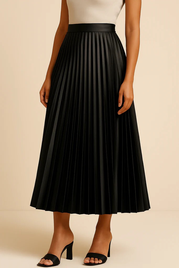 Pleated Midi Skirt with High Waistband