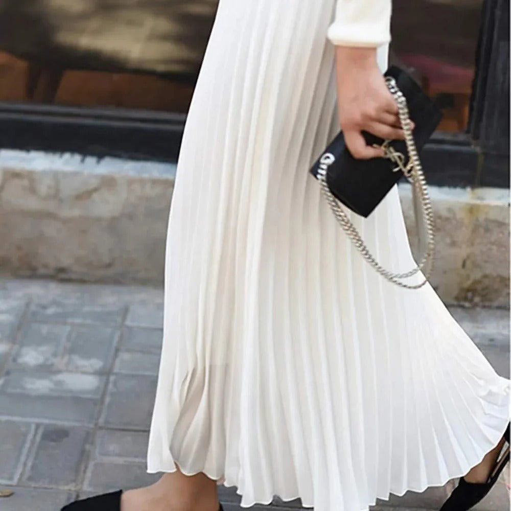 Pleated Midi Skirt with High Waistband