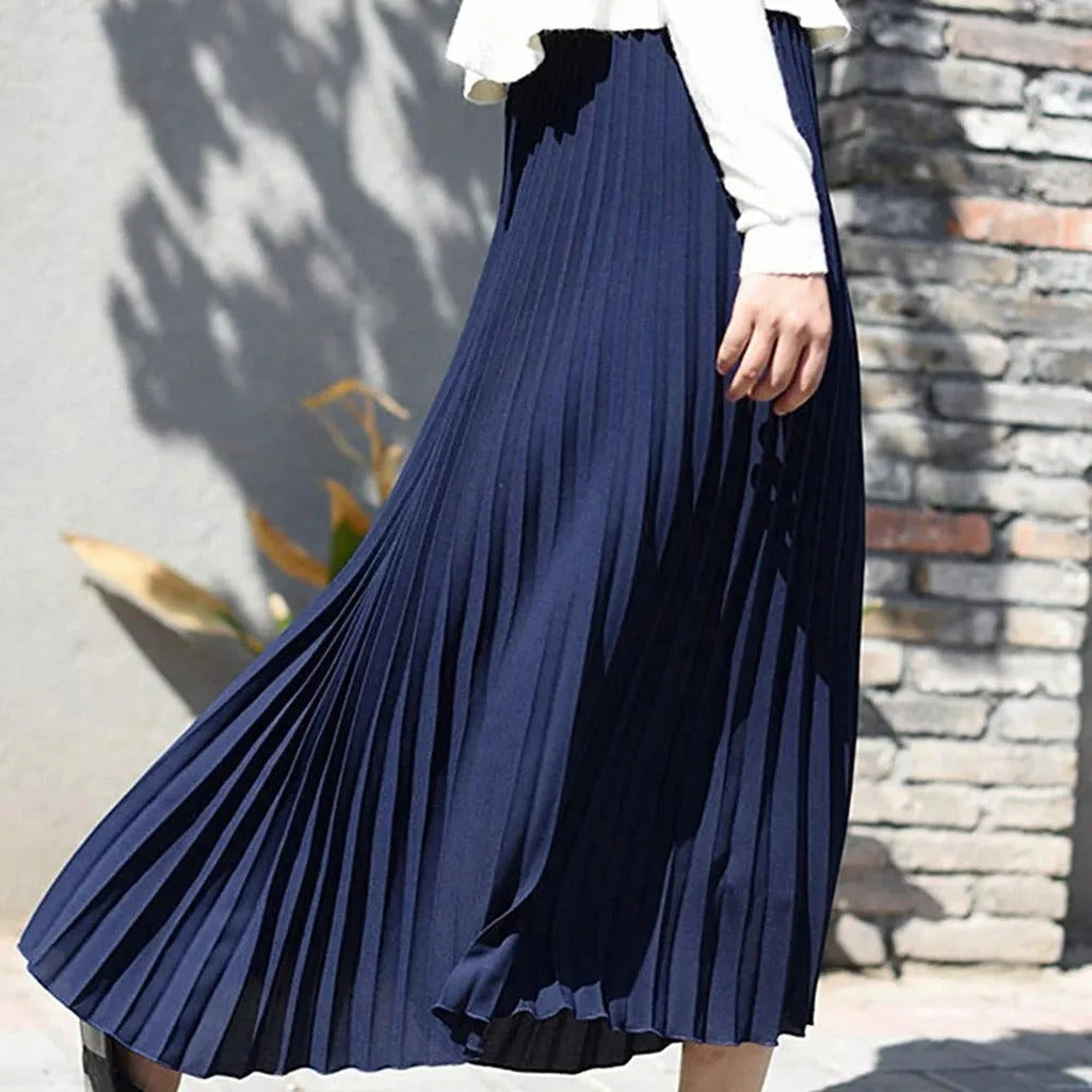 Pleated Midi Skirt with High Waistband