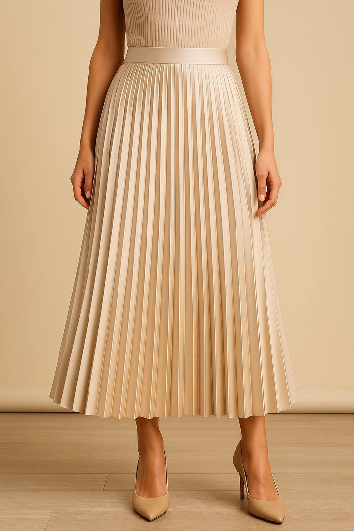 Pleated Midi Skirt with High Waistband