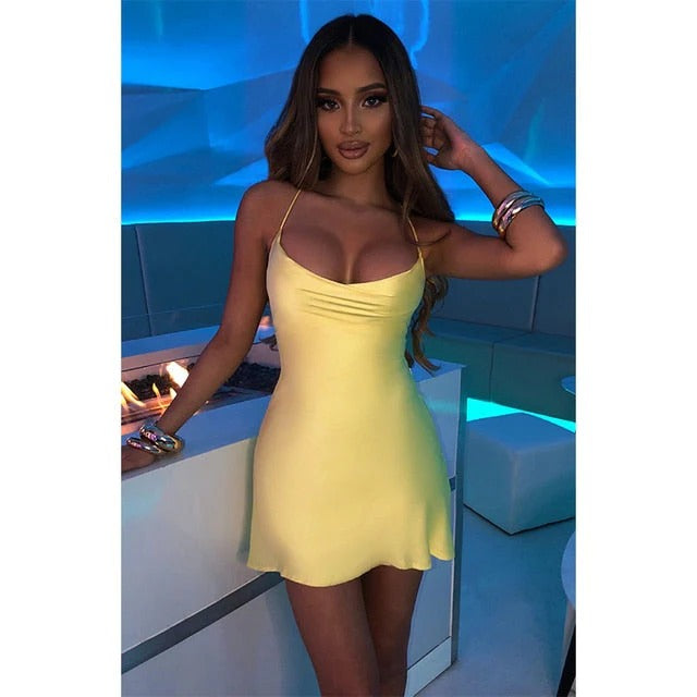 Cowl Neck Mini Dress with Halter Strap Back