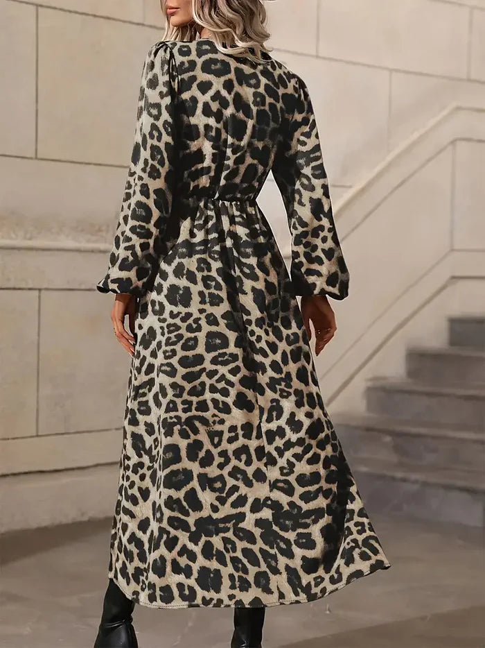 V-Neck Wrap Maxi Dress with Long Sleeves and Side Split